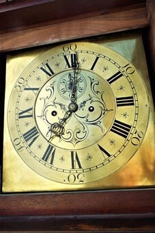 Grandfather Clock brass dial 8 day movement American Redwood cased Antique Clocks 9