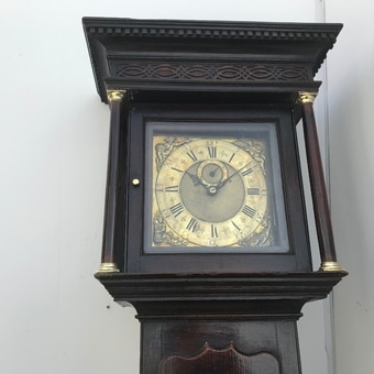 Georgian Coventry oak cased grandfather 30 hours clock with brass face Antique Clocks 12
