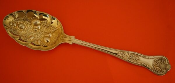 A Large Victorian E P N S Berry Spoon With Gilded Bowl – Collectable item Bone Handle Fish Servers Antique Silver 4