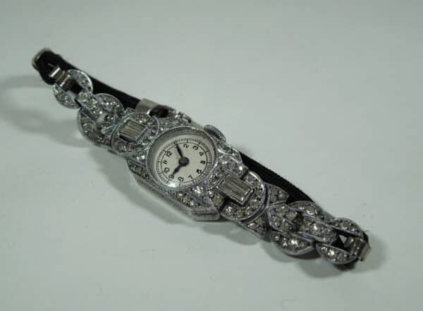 Ladies Art Deco Silver & Diamante Cocktail Watch HM 1937