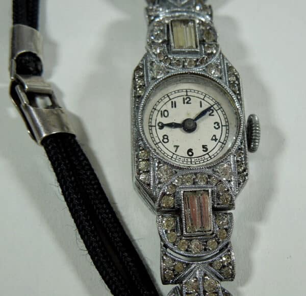 Ladies Art Deco Silver & Diamante Cocktail Watch HM 1937 - Image 4