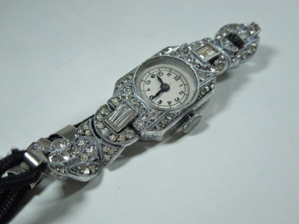 Ladies Art Deco Silver & Diamante Cocktail Watch HM 1937 Antique Jewellery 5