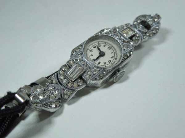 Ladies Art Deco Silver & Diamante Cocktail Watch HM 1937 - Image 3