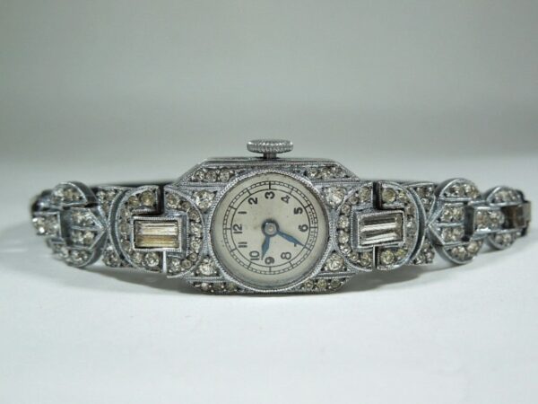 Ladies Art Deco Silver & Diamante Cocktail Watch HM 1937 - Image 2