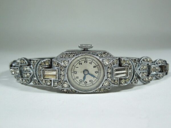 Ladies Art Deco Silver & Diamante Cocktail Watch HM 1937 Antique Jewellery 4