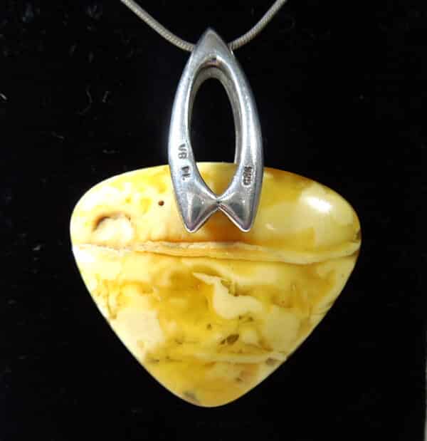 Butterscotch Amber & Silver Pendant Antique Jewellery 4