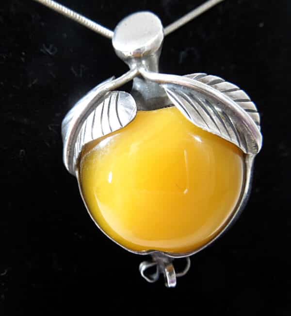 Butterscotch Amber & Silver Pendant Brooch Antique Jewellery 3