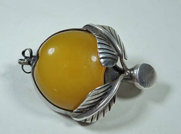 Butterscotch Amber & Silver Pendant Brooch Antique Jewellery 5