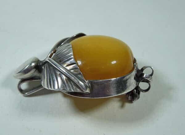 Butterscotch Amber & Silver Pendant Brooch Antique Jewellery 7
