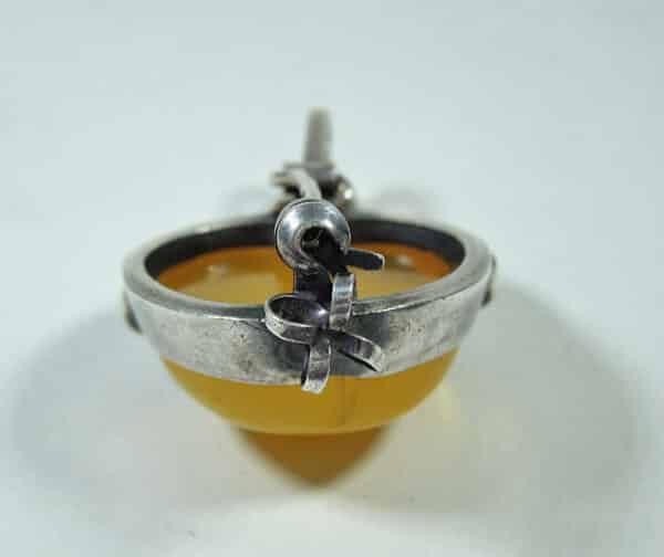 Butterscotch Amber & Silver Pendant Brooch Antique Jewellery 8