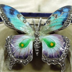 Silver, Enamel & Marcasite Butterfly Brooch Antique Jewellery
