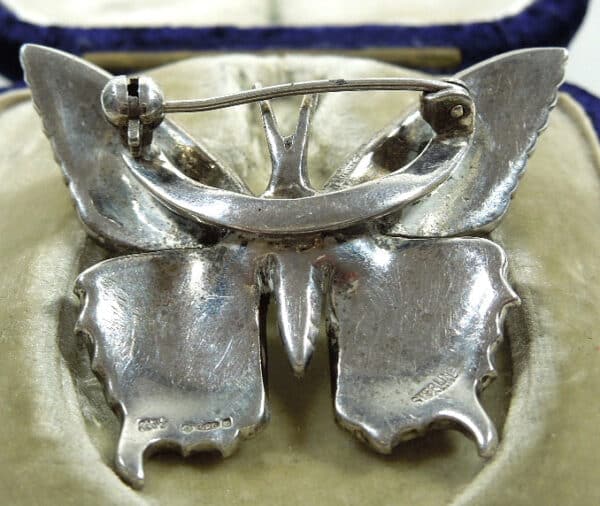 Silver, Enamel & Marcasite Butterfly Brooch Antique Jewellery 5