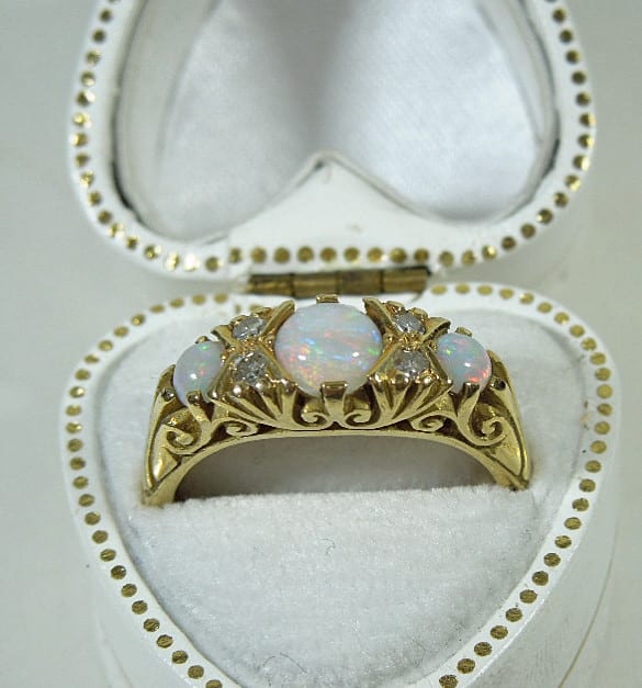 18ct Gold Opal Diamond Ring Antique Jewellery 5