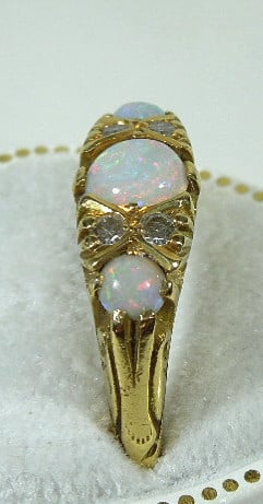 18ct Gold Opal Diamond Ring Antique Jewellery 7