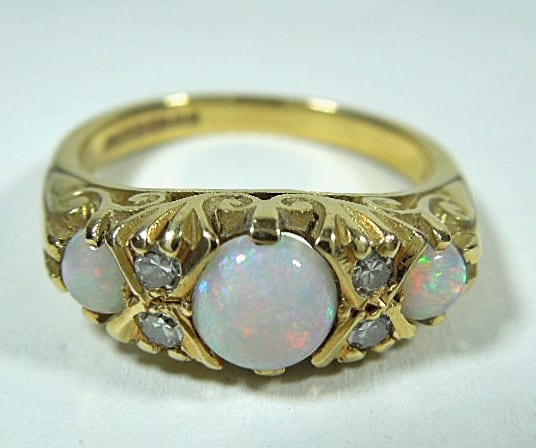 18ct Gold Opal Diamond Ring Antique Jewellery 4