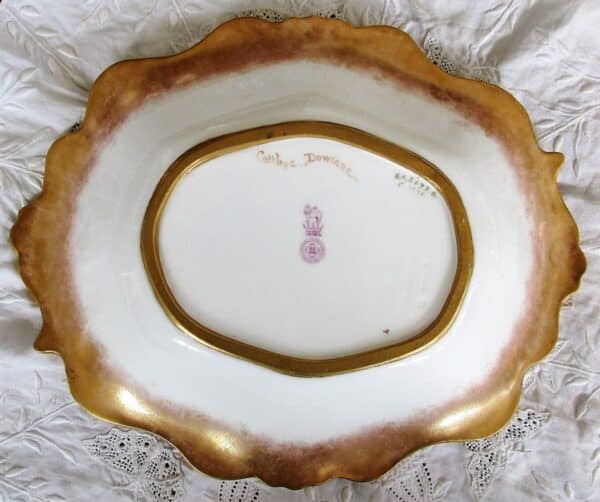 Antique English Edwardian Royal Doulton Porcelain Cabinet Dish ~ “Cattleya Dowiana Orchids” ~ David Dewsberry David Dewsberry Antique Ceramics 5