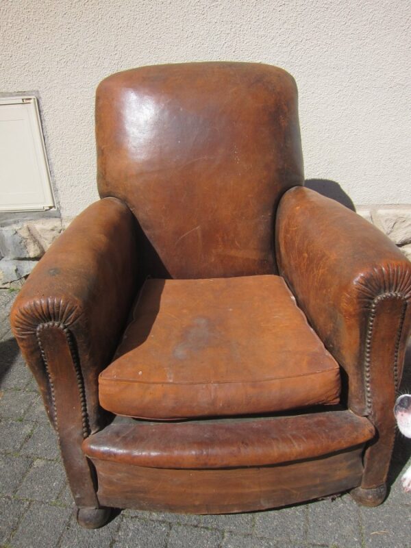 Antique French Leather Armchair - Image 2