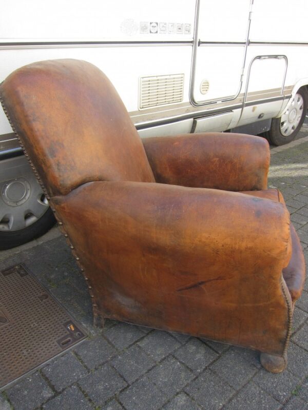 Antique French Leather Armchair - Image 3