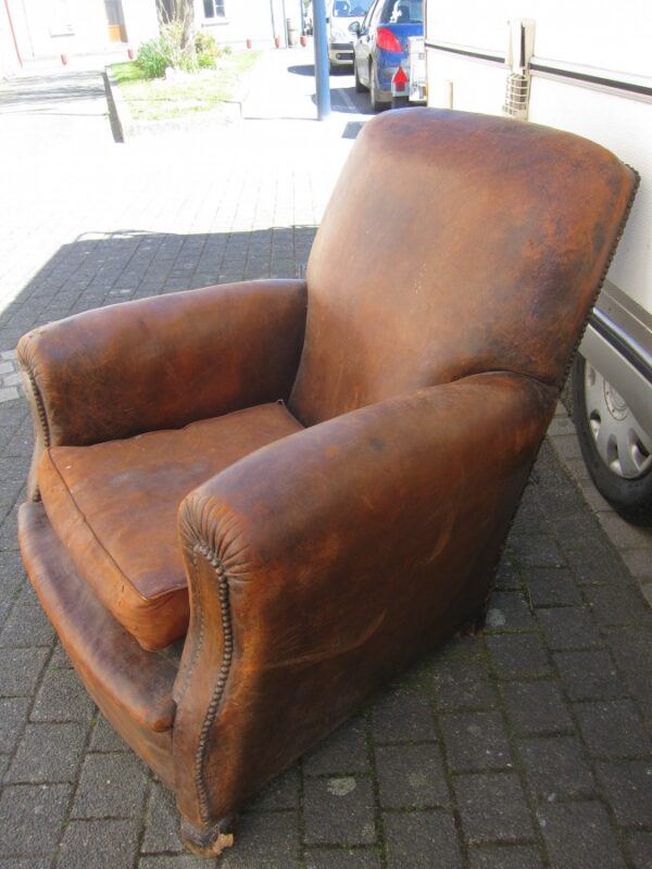 Antique French Leather Armchair