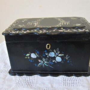 Antique Mother of Pearl & Papier Maché Tea Caddy inlaid Antique Boxes
