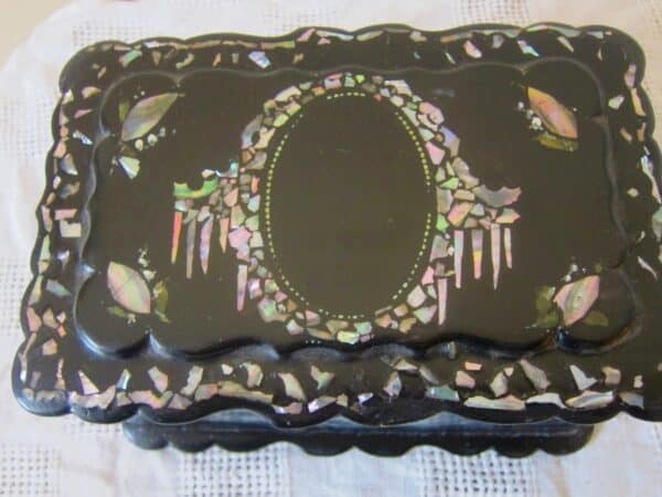 Antique Mother of Pearl & Papier Maché Tea Caddy - Image 2