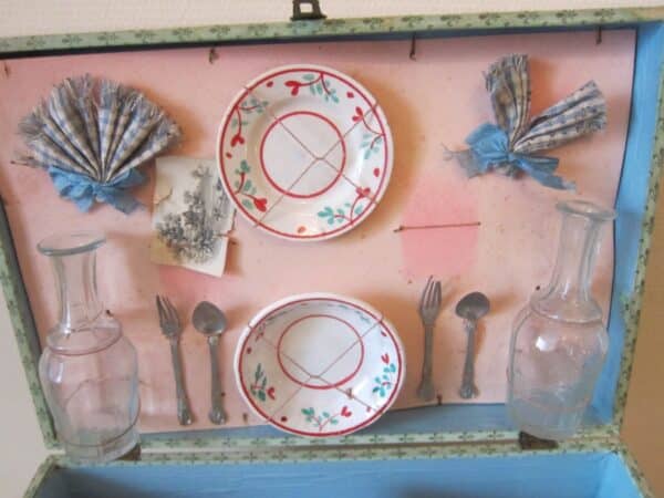 Antique French Doll’s Toy Porcelaine & Glass Picnic Set decanters Antique Toys 5