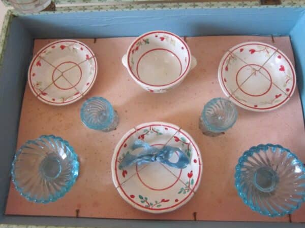 Antique French Doll’s Toy Porcelaine & Glass Picnic Set decanters Antique Toys 6