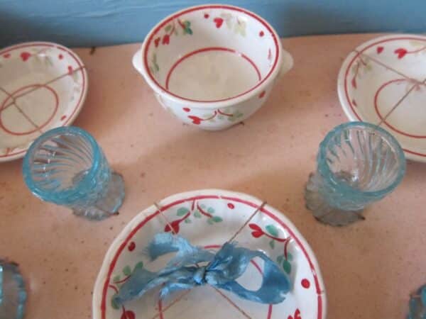 Antique French Doll’s Toy Porcelaine & Glass Picnic Set decanters Antique Toys 8