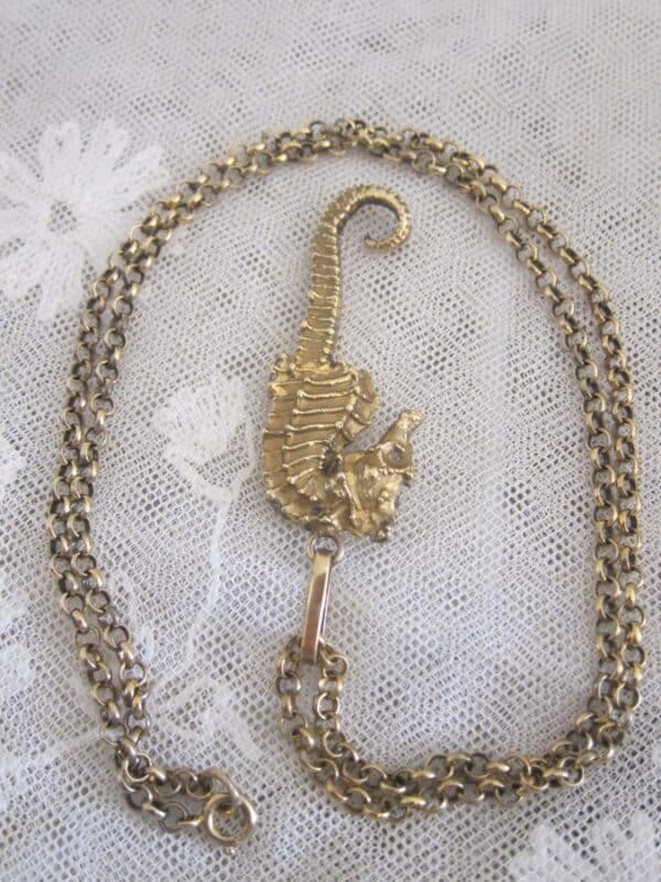 Vintage Denmark “Flora Danka”Oria Eggert Silver Gilt “Seahorse”Pendant & Chain Antique Silver Antique Jewellery 8