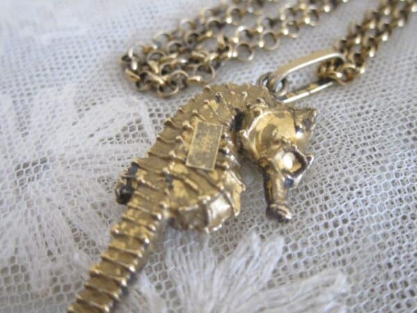 Vintage Denmark "Flora Danka"Oria Eggert Silver Gilt "Seahorse"Pendant & Chain - Image 3
