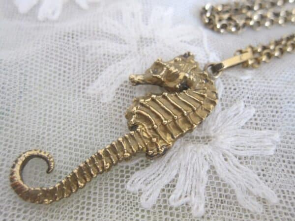 Vintage Denmark “Flora Danka”Oria Eggert Silver Gilt “Seahorse”Pendant & Chain Antique Silver Antique Jewellery 3