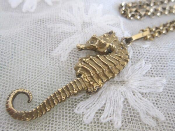 Vintage Denmark "Flora Danka"Oria Eggert Silver Gilt "Seahorse"Pendant & Chain