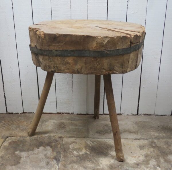 Antique French Butchers Block Side Table