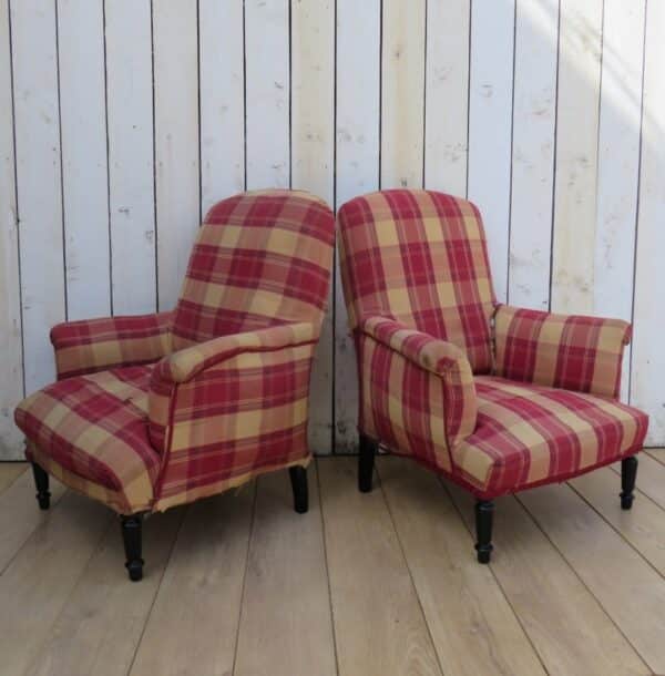Pair Antique French Tub Armchairs For Re-upholstery