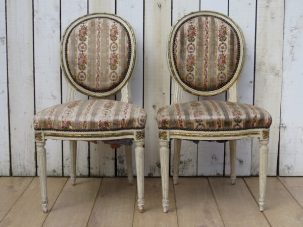 Pair Antique French Salon Chairs balloon back Antique Chairs 5