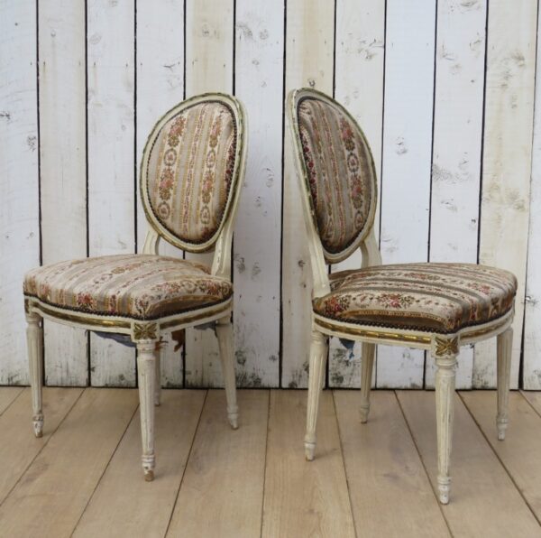 Pair Antique French Salon Chairs balloon back Antique Chairs 3