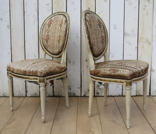 Pair Antique French Salon Chairs balloon back Antique Chairs 12