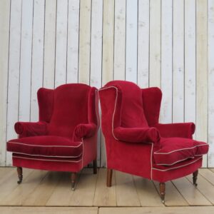 Pair French Wing Back Armchairs For Re-upholstery armchairs Antique Chairs