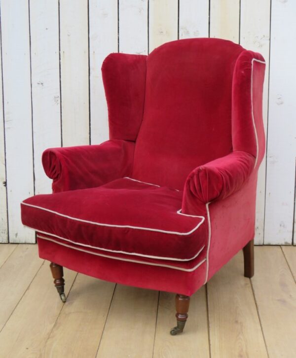 Pair French Wing Back Armchairs For Re-upholstery - Image 7