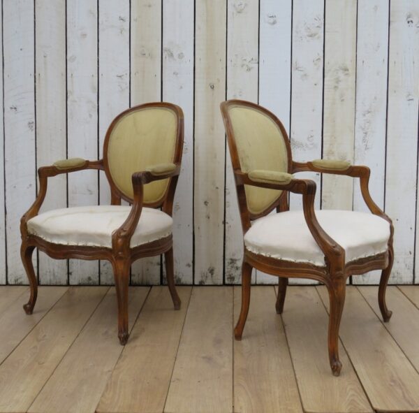 Pair Antique Fauteuil Armchairs For Re-upholstery (Copy) armchairs Antique Chairs 3