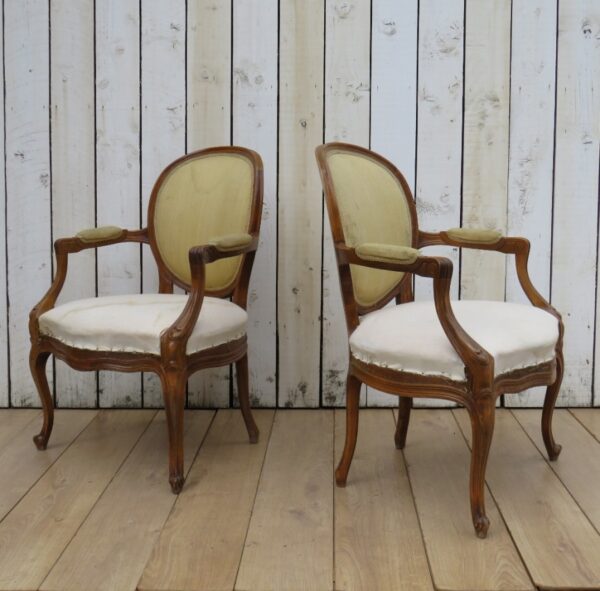 Pair Antique Fauteuil Armchairs For Re-upholstery
