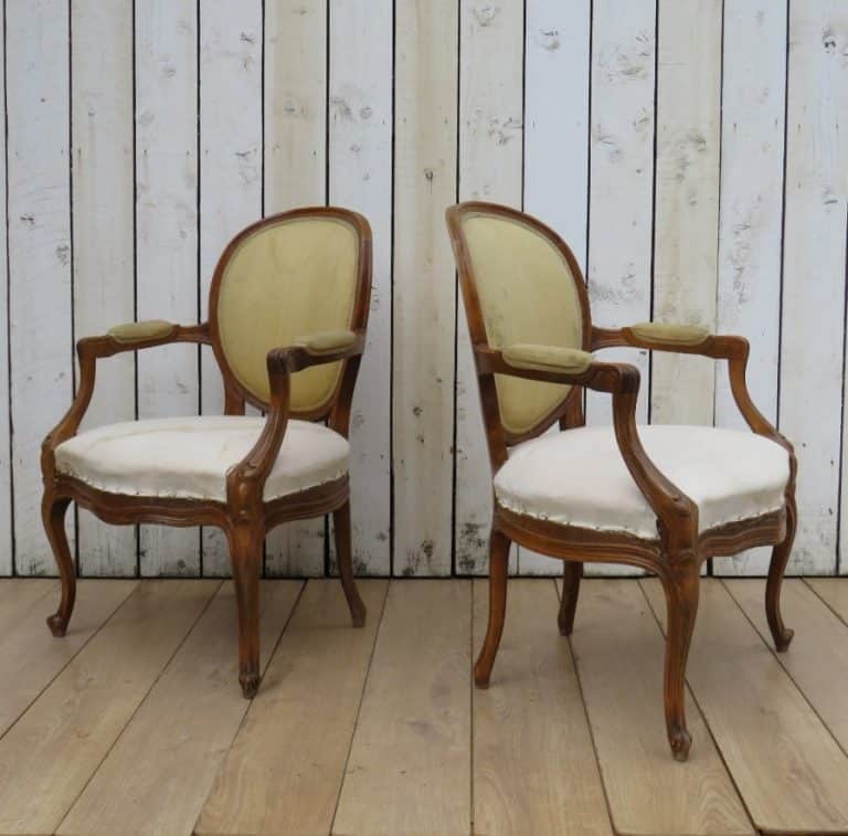 Pair Antique Fauteuil Armchairs For Re-upholstery (Copy)