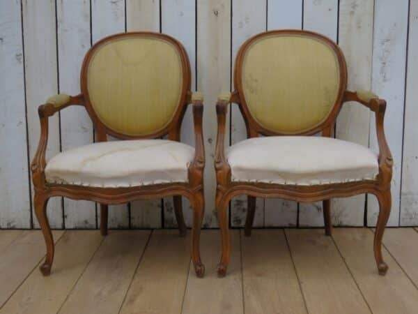 Pair Antique Fauteuil Armchairs For Re-upholstery (Copy) armchairs Antique Chairs 4