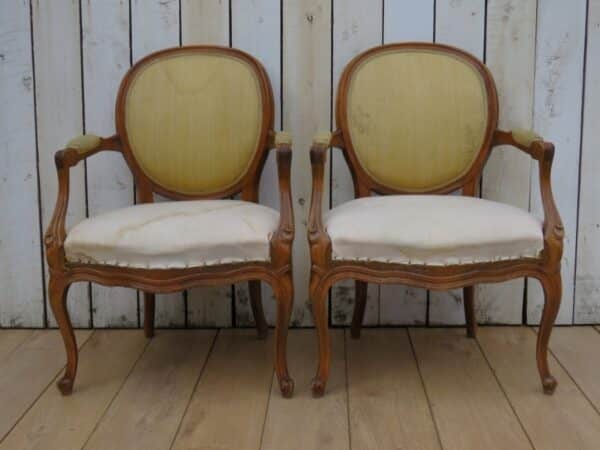 Pair Antique Fauteuil Armchairs For Re-upholstery - Image 2
