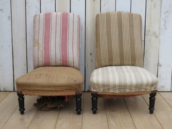 Pair Antique French Slipper Fireside Chairs For Re-upholstery - Image 2