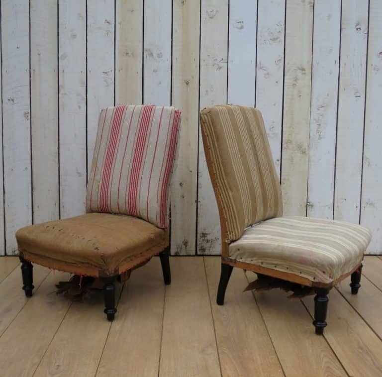 Pair Antique French Slipper Fireside Chairs For Re-upholstery