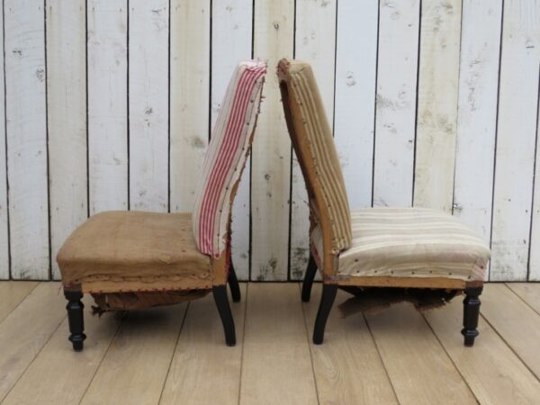 Pair Antique French Slipper Fireside Chairs For Re-upholstery - Image 5