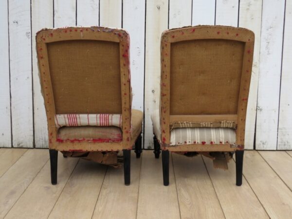 Pair Antique French Slipper Fireside Chairs For Re-upholstery - Image 7