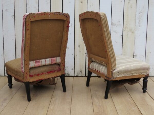 Pair Antique French Slipper Fireside Chairs For Re-upholstery - Image 3
