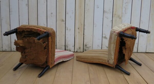 Pair Antique French Slipper Fireside Chairs For Re-upholstery - Image 4